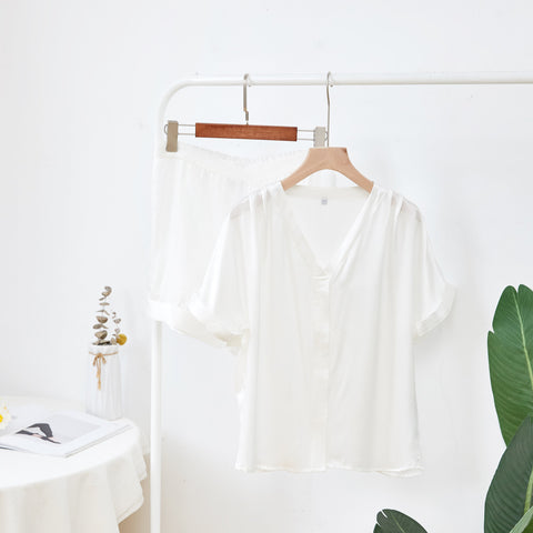 Soft Strokes Silk | Pearl White Soar Top and Shorts Pyjamas Set