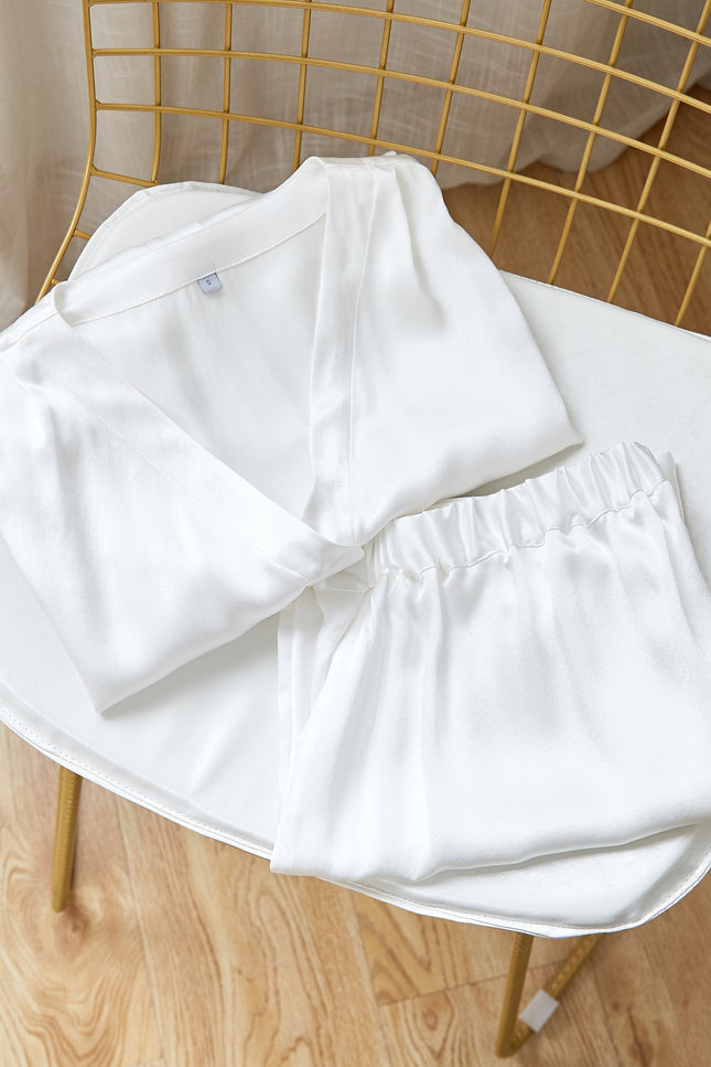 Soft Strokes Silk | Pearl White Soar Top and Shorts Pyjamas Set