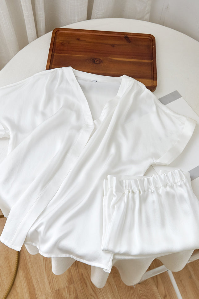 Soft Strokes Silk | Pearl White Soar Top and Shorts Pyjamas Set