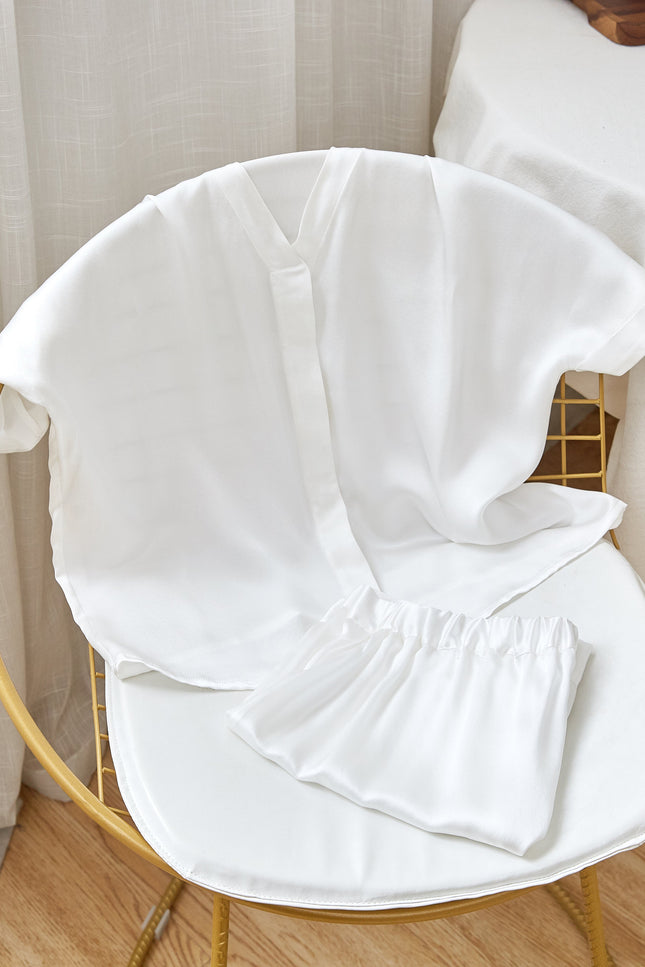 Soft Strokes Silk | Pearl White Soar Top and Shorts Pyjamas Set