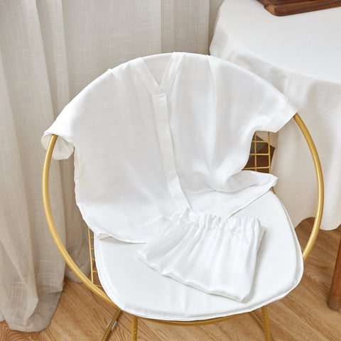 Soft Strokes Silk | Pearl White Soar Top and Shorts Pyjamas Set