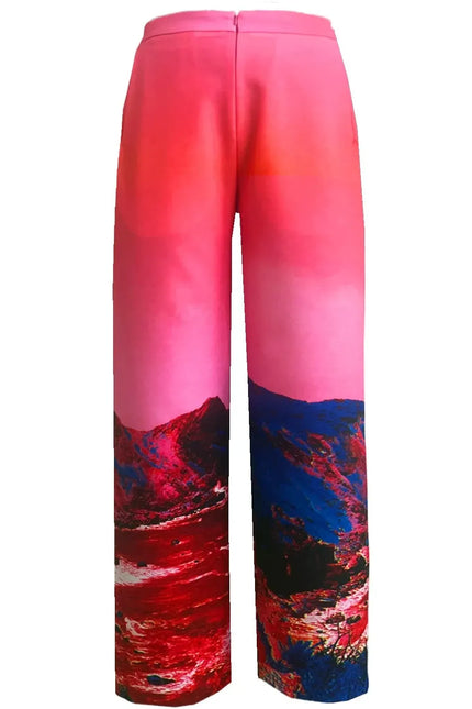 Wide Slouchy Pants - Red Blue Landscape