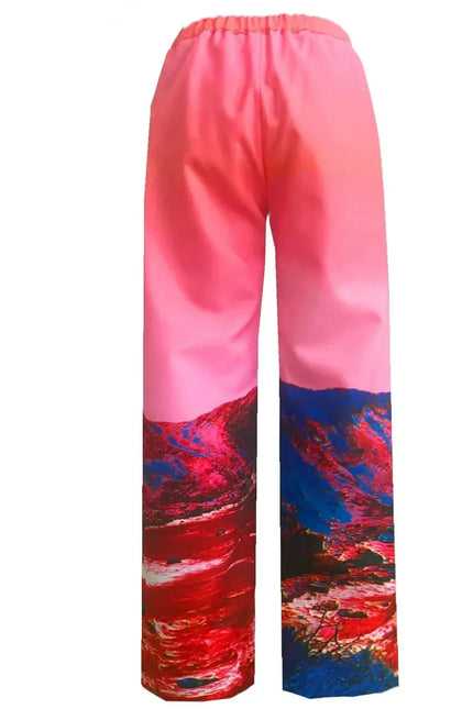 Wide Slouchy Pants - Red Blue Landscape