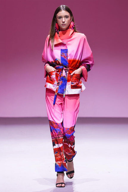 Wide Slouchy Pants - Red Blue Landscape