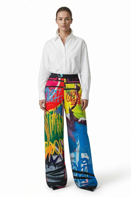 Wide Slouchy Pants - Street Art