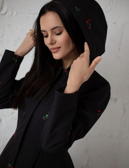 Hooded Coat with Cute Red Strawberry Print