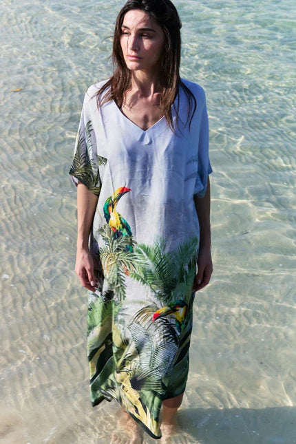 Wild Wings Bird In The Jungle Long Kaftan With Side Slits