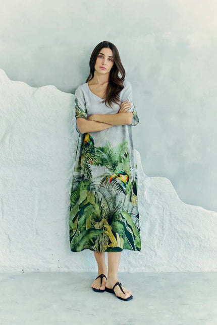 Wild Wings Bird In The Jungle Long Kaftan With Side Slits