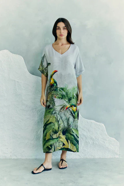Wild Wings Bird In The Jungle Long Kaftan With Side Slits