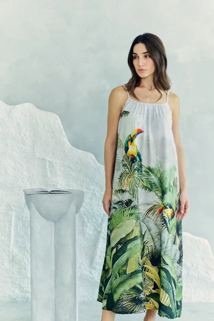 Wild Wings Bird In The Jungle Spaghetti Strap Maxi Dress