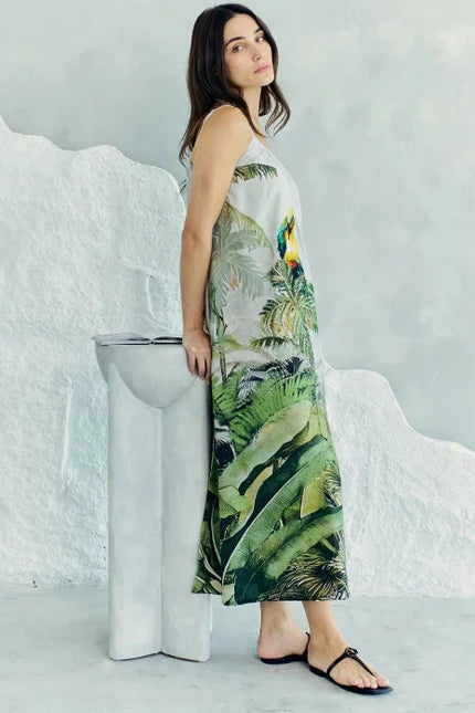 Wild Wings Bird In The Jungle Spaghetti Strap Maxi Dress