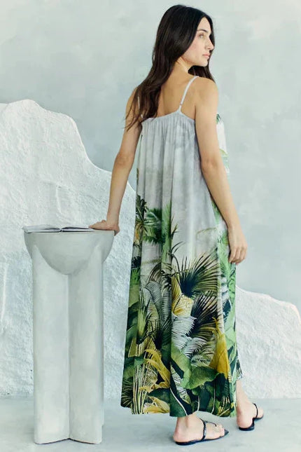 Wild Wings Bird In The Jungle Spaghetti Strap Maxi Dress