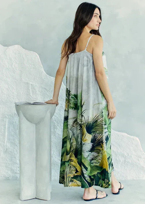 Wild Wings Bird In The Jungle Spaghetti Strap Maxi Dress