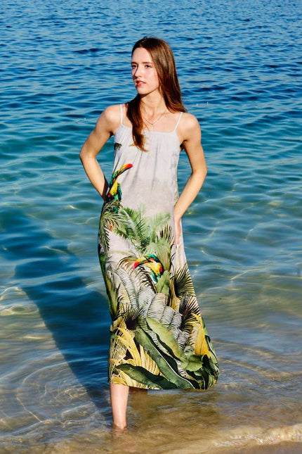 Wild Wings Bird In The Jungle Spaghetti Strap Maxi Dress