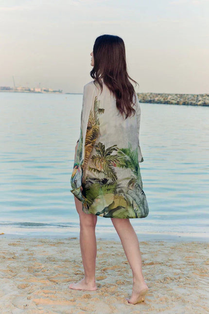Wild Wings Bird In The Jungle Printed Short Kimono