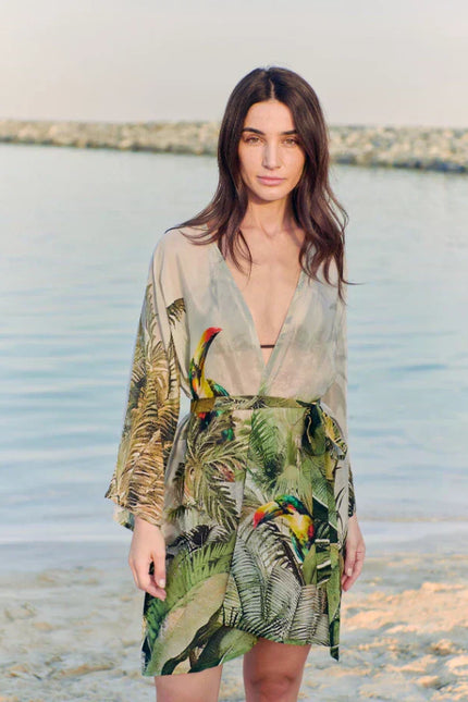 Wild Wings Bird In The Jungle Printed Short Kimono