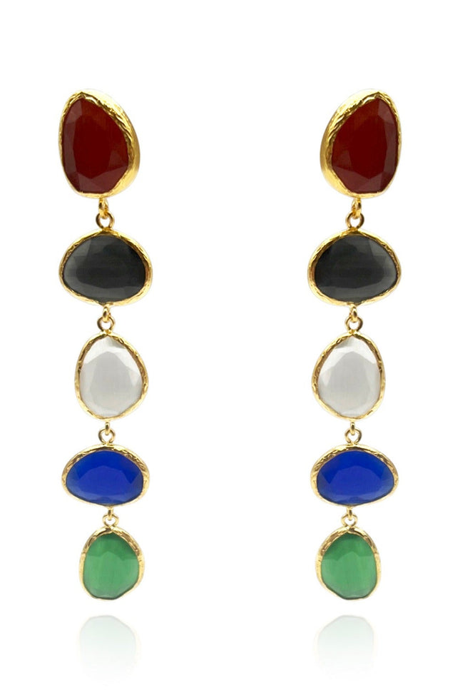 Michael Nash Jewelry | Cadenza Gold Plated Brass Drop Earrings With Multi-Color Cat'S Eye