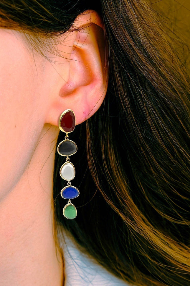 Michael Nash Jewelry | Cadenza Gold Plated Brass Drop Earrings With Multi-Color Cat'S Eye