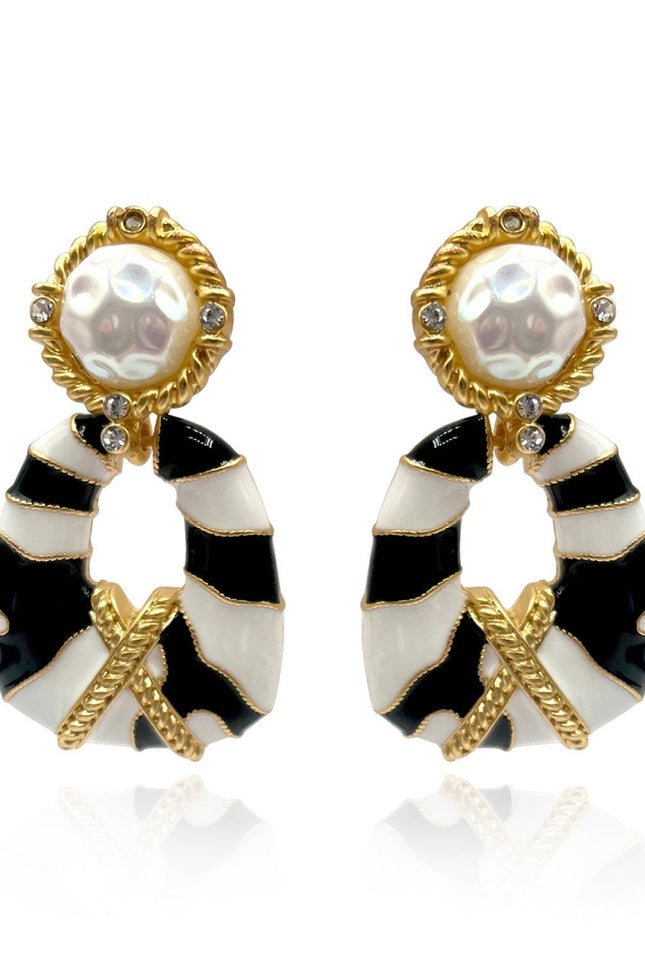 Michael Nash Jewelry | Aria Clip On Doorknocker Earring With Pearl, Enamel, Gold, And Crystal Accents
