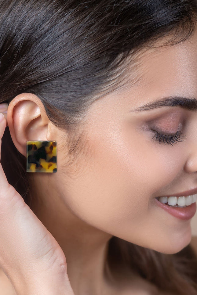 Michael Nash Jewelry | Aurora Square Tortoise Italian Resin Clip On Button Earrings