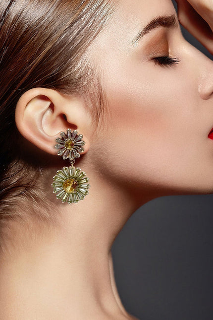 Michael Nash Jewelry | Armelle Clip On Drop Earrings With Floral Crystal And Yellow Diamonds
