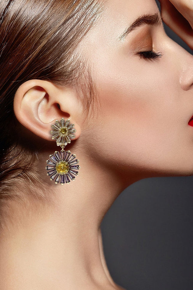 Michael Nash Jewelry | Claire Lavender And Yellow Diamond Clip On Earrings With Crystal Baguettes
