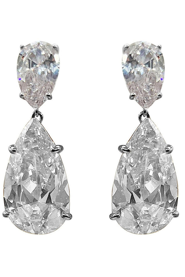 Michael Nash Jewelry | Celestina Large Pear Double Cubic Zirconai And Sterling Silver Drop Clip On Earrings