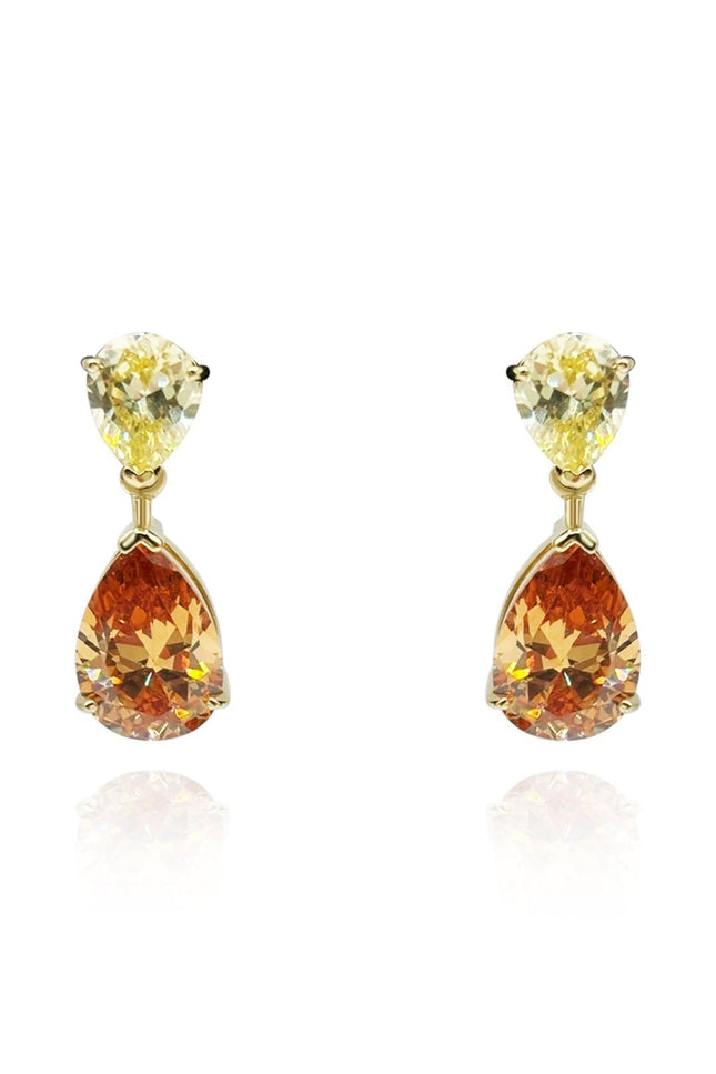 Michael Nash Jewelry | Anais Canary And Brown Diamond Cubic Zirconia Pear Shaped Drop Earrings In Sterling Silver