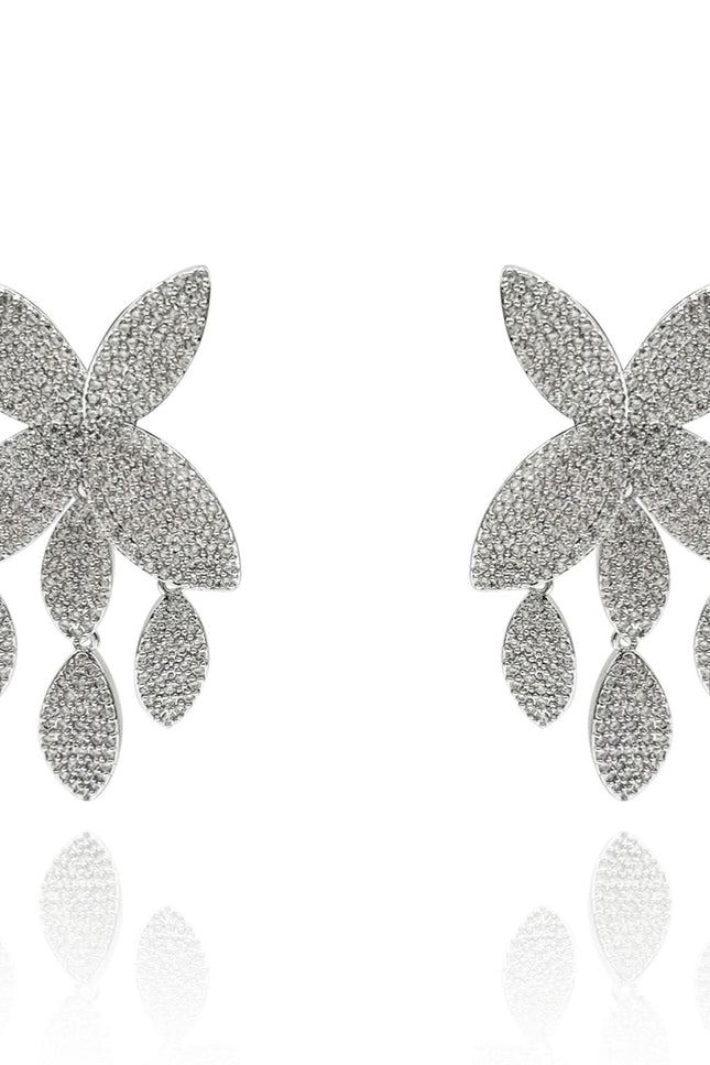 Michael Nash Jewelry | Claudette Micro Pave Crystal Petal Earrings In Rhodium-Plated Brass