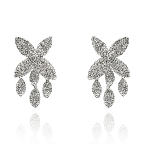 Michael Nash Jewelry | Micro Pave Crystal Petal Earrings In Rhodium-Plated Brass