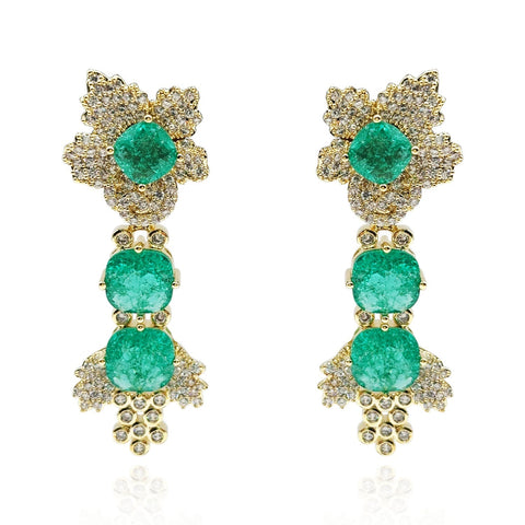 Michael Nash Jewelry | Calogera Gold Plated Clip On Drop Earrings With Emerald And Crystal