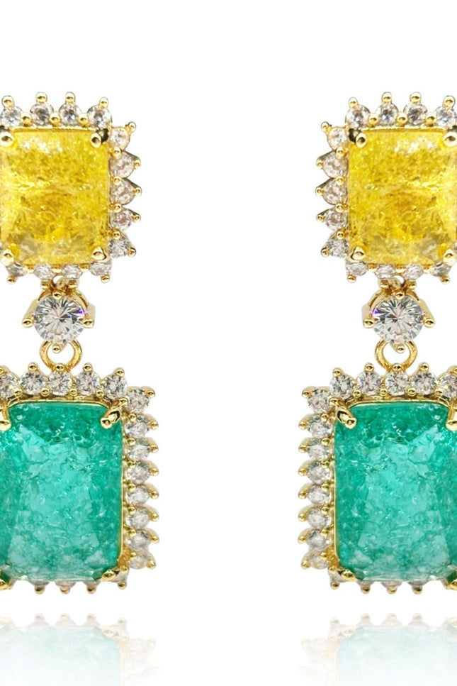 Michael Nash Jewelry | Ally Canary And Emerald Crystal Clip On Earrings In Gold Plated Brass