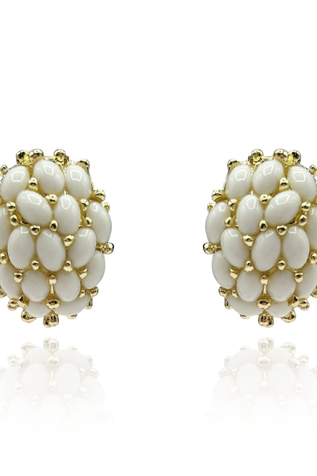 Michael Nash Jewelry | Aruna Classic Multi Stone White Glass Clip On Earrings In Gold-Plated Brass