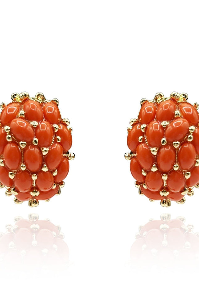 Michael Nash Jewelry | Aruna Multi Stone Glass Coral Clip On Earrings In Gold Plating