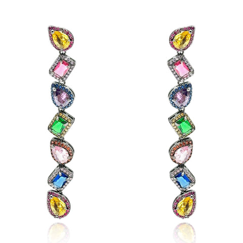 Michael Nash Jewelry | Multi Color Crystal Gem Drops In Blackened Rhodium Setting