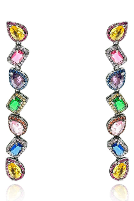 Michael Nash Jewelry | Clementina Multi Color Crystal Gem Drops In Blackened Rhodium Setting