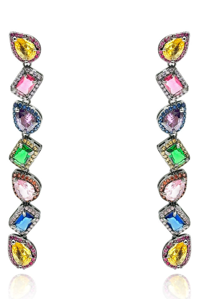 Michael Nash Jewelry | Clementina Multi Color Crystal Gem Drops In Blackened Rhodium Setting