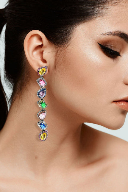 Michael Nash Jewelry | Clementina Multi Color Crystal Gem Drops In Blackened Rhodium Setting