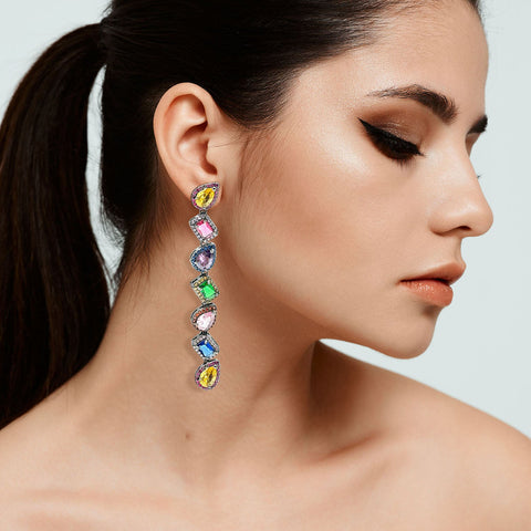 Michael Nash Jewelry | Multi Color Crystal Gem Drops In Blackened Rhodium Setting