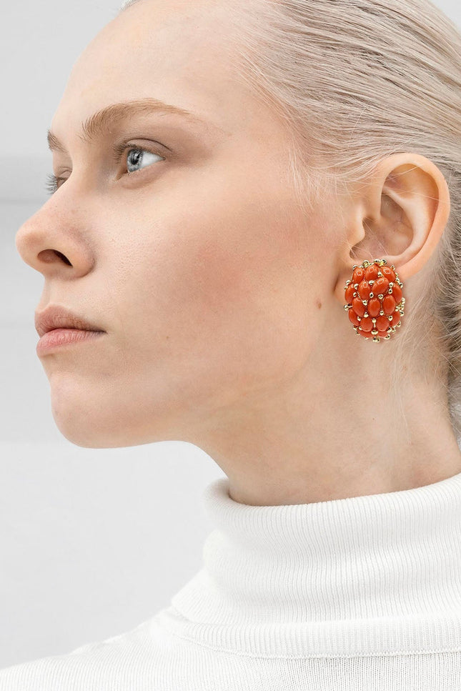 Michael Nash Jewelry | Aruna Multi Stone Glass Coral Clip On Earrings In Gold Plating