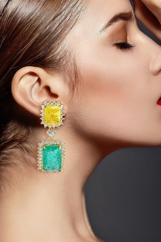 Michael Nash Jewelry | Ally Canary And Emerald Crystal Clip On Earrings In Gold Plated Brass