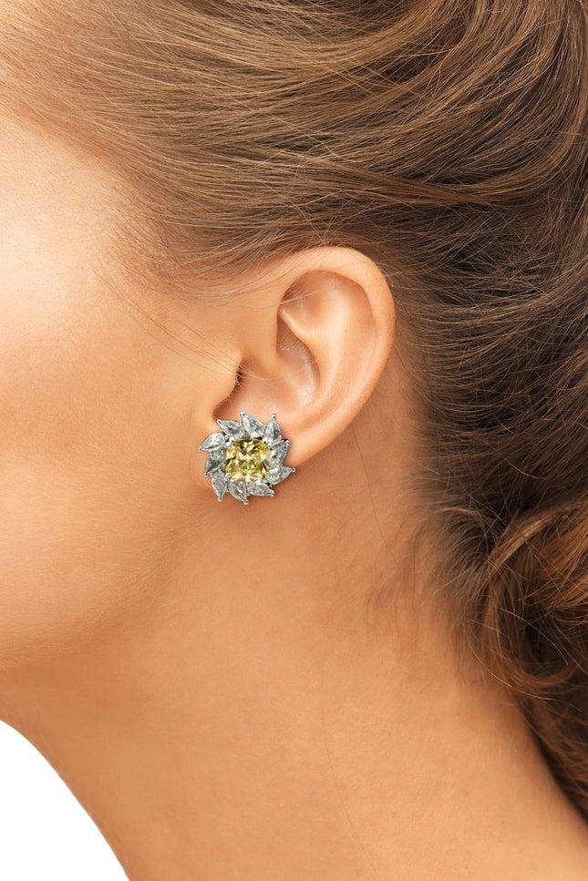Michael Nash Jewelry | Anastasie Canary And Diamond Cubic Zirconium Clip-On Earrings In Sterling Silver
