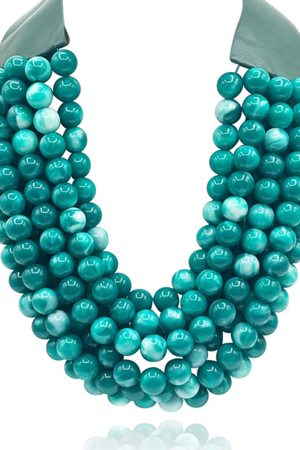 Michael Nash Jewelry | Isadora Multi-Strand Faux Resin Shades Of Turquoise Necklace With Vegan Adjustable Clasp