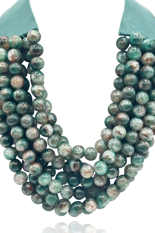 Michael Nash Jewelry | Isadora Multi-Strand Green Onyx Resin Necklace With Vegan Adjustable Clasp