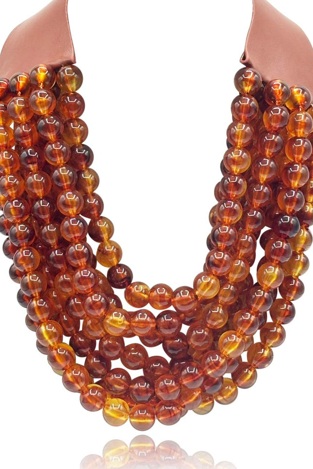 Michael Nash Jewelry | Isadora Multi-Strand Tortoise Resin Necklace With Vegan Adjustable Clasp