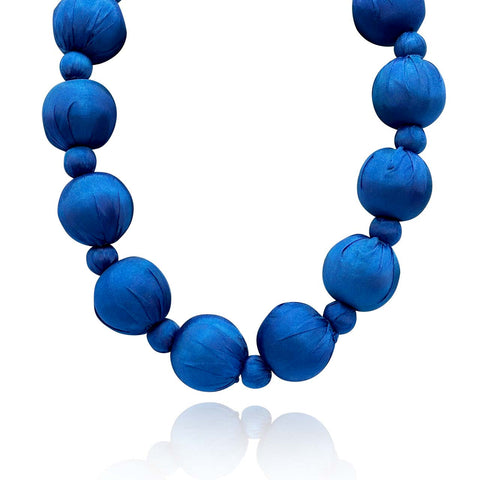 Michael Nash Jewelry | Large Cobalt Silk Covered Wood Bead Necklace