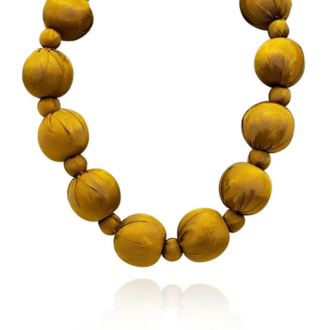 Michael Nash Jewelry | Large Ochre Silk Covered Wood Bead Necklace