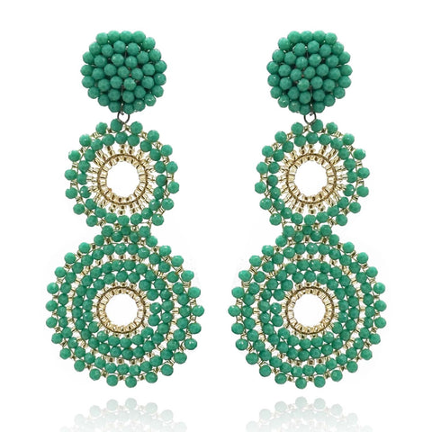 Michael Nash Jewelry | Turquoise And Gold Glass Clip On Boho Drop Earrings