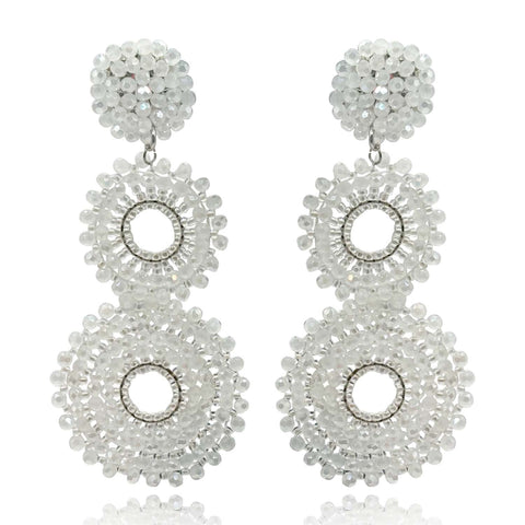 Michael Nash Jewelry | White Aurora Borealis Glass Clip On Boho Drop Earrings