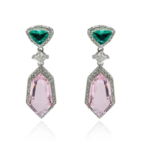 Michael Nash Jewelry | Emerald And Pink Cubic Zirconium Drop Earrings